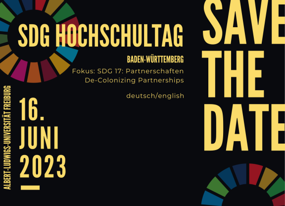 Save the Date Plakat: SDG Hochschultag 16. Juni 2023 Albert-Ludwigs-Universität Freiburg