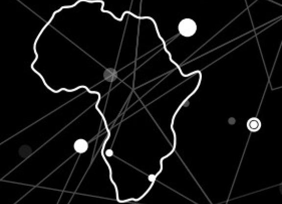 In weiß die Umrisse des afrikanischen Kontinents auf schwarzem Hintergrund.