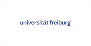 blauer Schriftzug Universität Freiburg auf weißem Hintergrund
